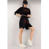 Unisex Nakış İşlemeli Şort Takım - Siyah