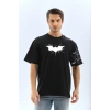 Unisex Ön Ve Kol Baskılı Oversize T-shirt - Siyah
