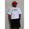 Unisex Oversize Baskılı Bisiklet Yaka T-Shirt - Beyaz