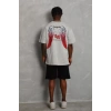 Unisex Oversize Baskılı Bisiklet Yaka T-Shirt - Gri