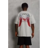 Unisex Oversize Baskılı Bisiklet Yaka T-Shirt - Gri