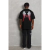 Unisex Oversize Baskılı Bisiklet Yaka T-Shirt - Siyah