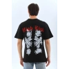 Unisex Oversize Baskılı Bisiklet Yaka T-Shirt - Siyah
