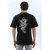 Unisex Oversize Baskılı Bisiklet Yaka T-Shirt - Siyah