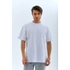 Unisex Oversize Düz Bisiklet Yaka T-Shirt - Beyaz