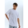 Unisex Oversize Düz Bisiklet Yaka T-Shirt - Beyaz