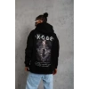 Unisex Sırt Baskılı Kapüşonlu Üç İplik Oversize Sweatshirt - Siyah