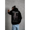 Unisex Sırt Baskılı Kapüşonlu Üç İplik Oversize Sweatshirt - Siyah