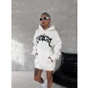 Unisex Üç İplik Kapşonlu Baskılı SweatShirt - Beyaz