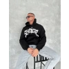 Unisex Üç İplik Kapşonlu Baskılı SweatShirt - Siyah