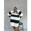 Unisex Üç İplik Parçalı Yakalı SweatShirt - Yeşil