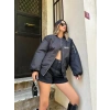 Unisex Uzun Kol Baskılı Bomber Ceket - Siyah