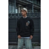 Uzun Kol Bisiklet Yaka Baskılı SweatShirt - Siyah