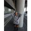 Uzun Kol Kapşonlu Göğüs Baskılı SweatShirt - Gri