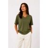V Yaka Basic Tişört Kısa Kol Yazlık Regular Fit T-Shirt - Haki