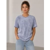 Yıkamalı Washed Effect Tişört Bisiklet Yaka Sokak Stil Kısa Kol T-Shirt - Gri