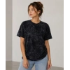 Yıkamalı Washed Effect Tişört Bisiklet Yaka Sokak Stil Kısa Kol T-Shirt - Siyah