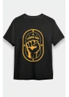 1 Mayıs Labor Day Emekçi Temalı Baskılı Oversize Bisiklet Yaka T-shirt - Siyah