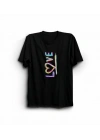 14 Şubat Sevgililer Günü Love Baskılı Oversize Bisiklet Yaka T-shirt - Siyah