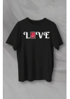 14 Şubat Sevgililer Günü Love Baskılı Oversize Bisiklet Yaka T-shirt - Siyah