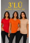 3’lü Kısa Kollu Bisiklet Yaka Basic Slim Fit T-Shirt - Kırmızı - Turuncu - Bej