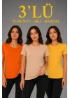 3’lü Kısa Kollu Bisiklet Yaka Basic Slim Fit T-Shirt - Turuncu - Bej - Hardal