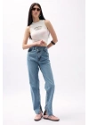 Asimetrik Bel Paça Yırtmaçlı Jean
