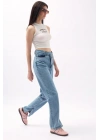 Asimetrik Bel Paça Yırtmaçlı Jean
