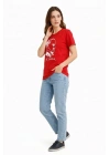 Atatürk Baskılı Tişört Kısa Kollu Bisiklet Yaka  T-Shirt - Kırmızı
