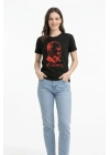 Atatürk Baskılı Tişört Kısa Kollu Bisiklet Yaka  T-Shirt - Siyah