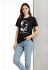 Atatürk Baskılı Tişört Kısa Kollu Bisiklet Yaka T-Shirt - Siyah
