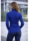 Balıkcı Yaka Bağazlı Triko Kazak Pamuklu Kalın Fitilli Dokuma - İndigo