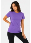 Basic Bisiklet Yaka Yazlık Slim Fit T-Shirt - Mor - Petrol Mavisi
