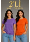 Basic Bisiklet Yaka Yazlık Slim Fit T-Shirt - Mor  - Turuncu