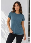Basic Bisiklet Yaka Yazlık Slim Fit T-Shirt - Pudra Pembe - Petrol Mavi