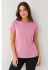 Basic Bisiklet Yaka Yazlık Slim Fit T-Shirt - Pudra Pembe - Turuncu