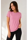 Basic Bisiklet Yaka Yazlık Slim Fit T-Shirt - Pudra Pembe - Turuncu