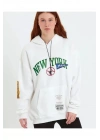 Baskılı Kapüşonlu Sweatshirt - Beyaz