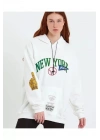 Baskılı Kapüşonlu Sweatshirt - Beyaz