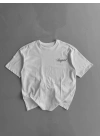 Baskılı Oversize Bisiklet Yaka T-shirt - Beyaz