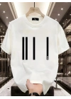Baskılı Oversize Bisiklet Yaka T-shirt - Beyaz