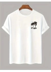 Baskılı Oversize Bisiklet Yaka T-shirt - Beyaz