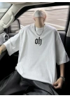 Baskılı Oversize Bisiklet Yaka T-shirt - Beyaz