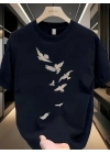 Baskılı Oversize Bisiklet Yaka T-shirt - Beyaz