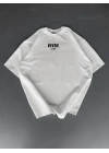 Baskılı Oversize Bisiklet Yaka T-shirt - Beyaz
