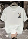 Baskılı Oversize Bisiklet Yaka T-shirt - Beyaz