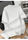 Baskılı Oversize Bisiklet Yaka T-shirt - Beyaz