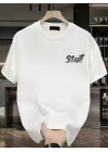 Baskılı Oversize Bisiklet Yaka T-shirt - Beyaz