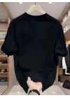 Baskılı Oversize Bisiklet Yaka T-shirt - Beyaz