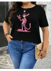 Baskılı Oversize Bisiklet Yaka T-shirt - Beyaz